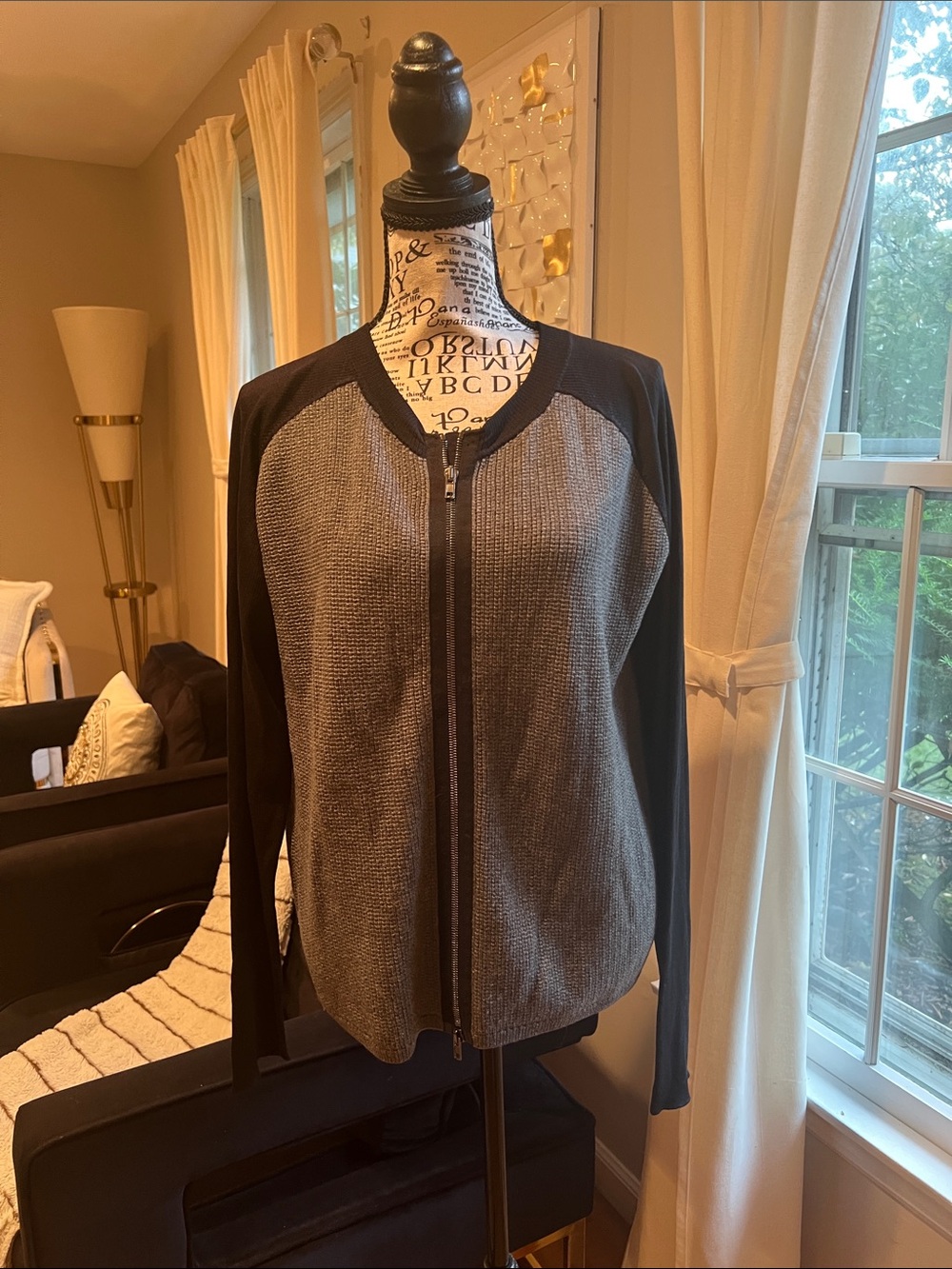 REED KRAKOFF Womenβs Two-Tone Zip Front Jacket - Black & Gray